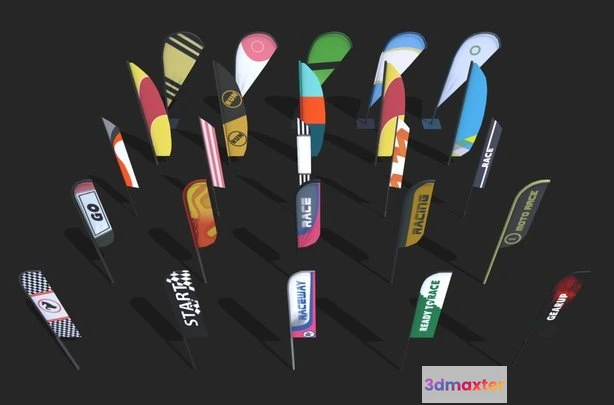 1528036 - PBR Game 3D Models - Racing Flags 5 3D Max