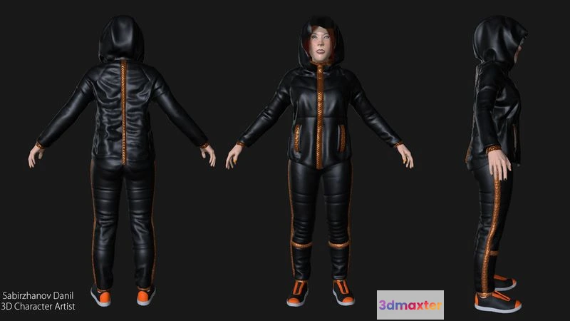 1528062 - PBR Game 3D Models - Redhead woman orange 3D Max