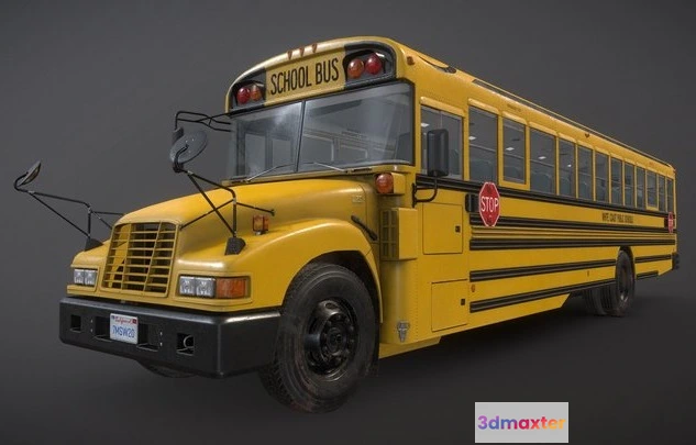 1528140 - PBR Game 3D Models - School Bus   Low Poly 3D Max
