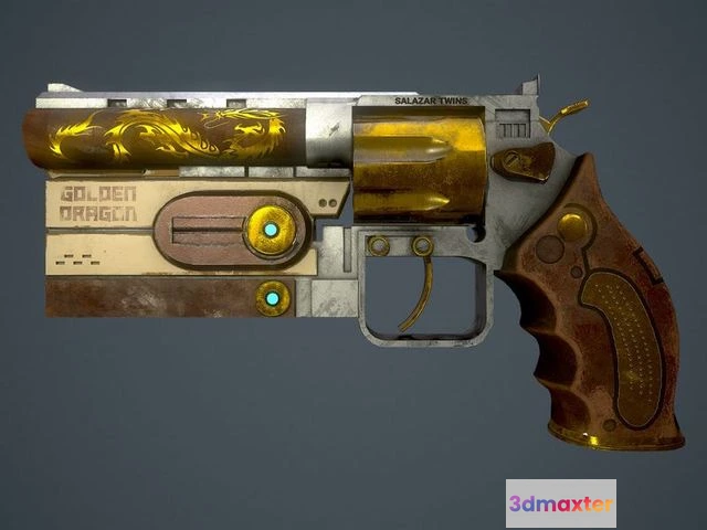 1528240 - PBR Game 3D Models - SciFi Revolver - Golden Drago 3D Max