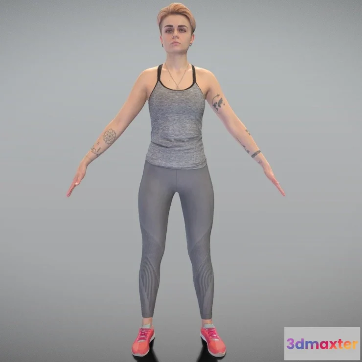 1528368 - PBR Game 3D Models - Sporty Woman In Grey Outfit In A Pose 412 3D Max