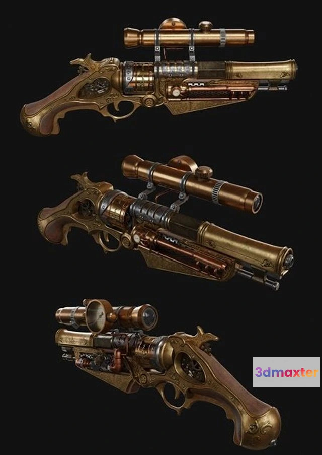 1528408 - PBR Game 3D Models - Steam Punk Gun 3D Max