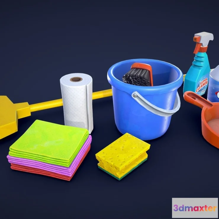 1528430 - PBR Game 3D Models - Stylized Cleaning Supplies Low Poly 3D Max