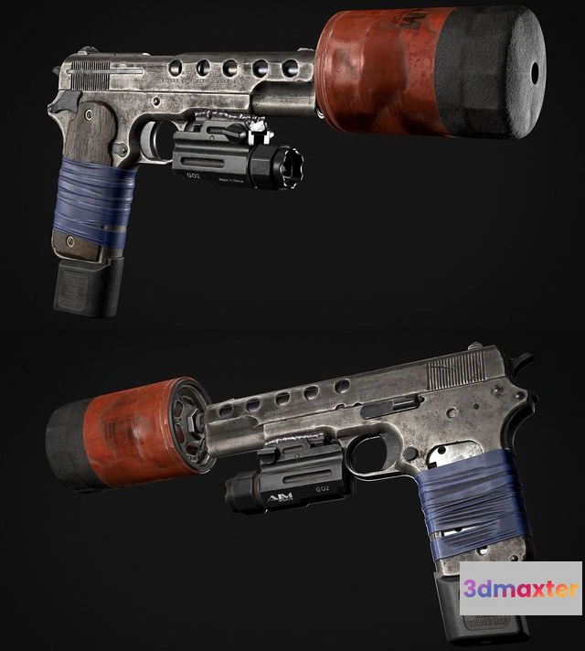 1528464 - PBR Game 3D Models - Suppressed 1909 Colt 3D Max