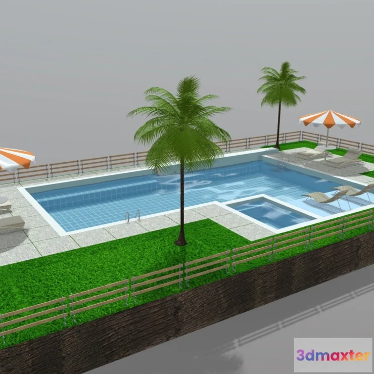 1528486 - PBR Game 3D Models - Swimming Pool V2 3D Max