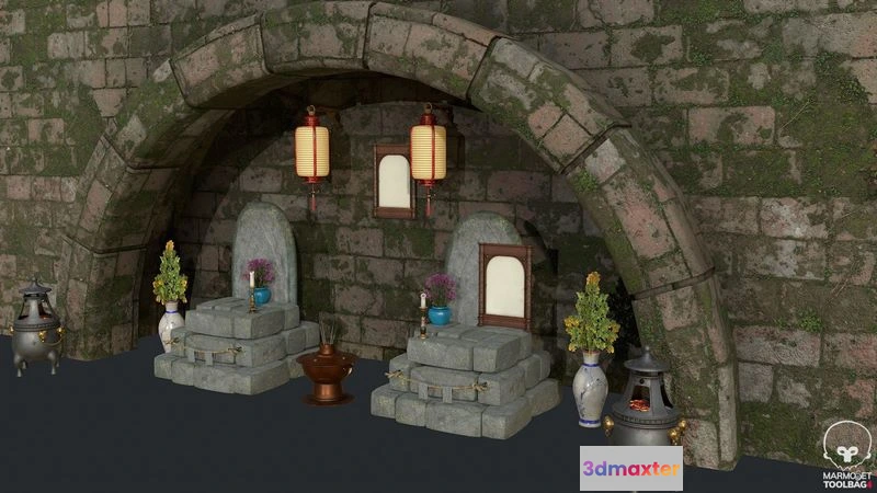 1528564 - PBR Game 3D Models - Tomb - Altar - Cemetery Scene 3D Max