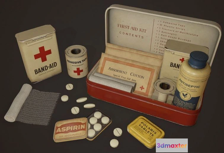 1528690 - PBR Game 3D Models - Vintage First Aid Kit 3D Max
