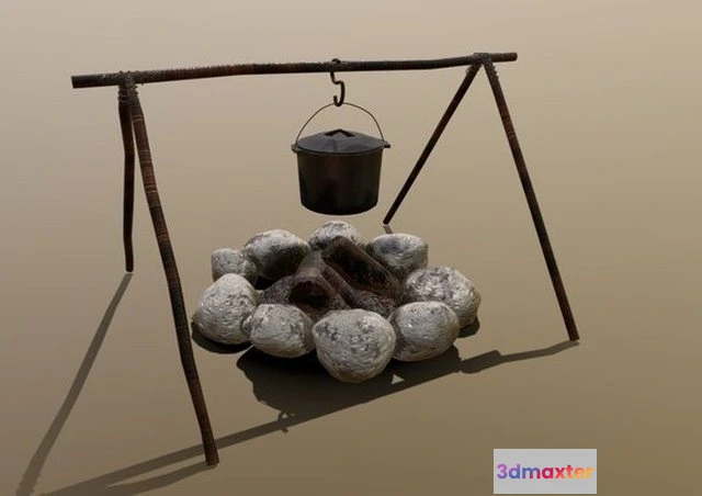1528746 - PBR Game 3D Models - Western Campfire Cooking 3D Max