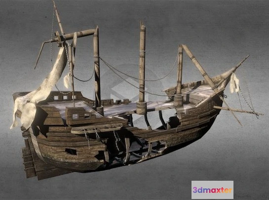 1528796 - PBR Game 3D Models - Wrecked Sunken Sailing Ship 3D Max