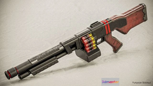 1528964 - PBR Game 3D Models - Belt Fed Shotgun 3D Max