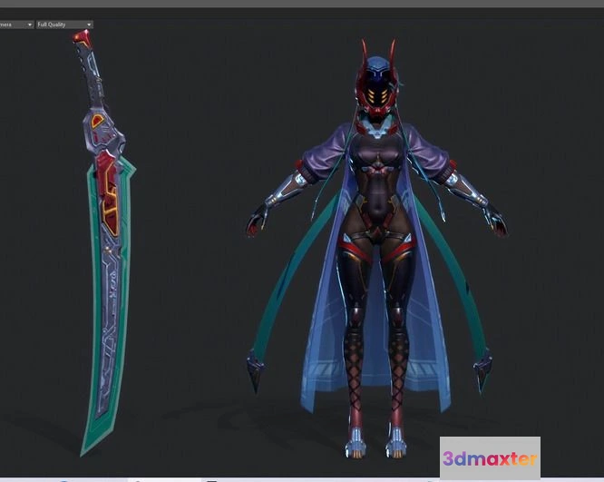 1529080 - PBR Game 3D Models - Cyberpunk female swordsmen 3D Max