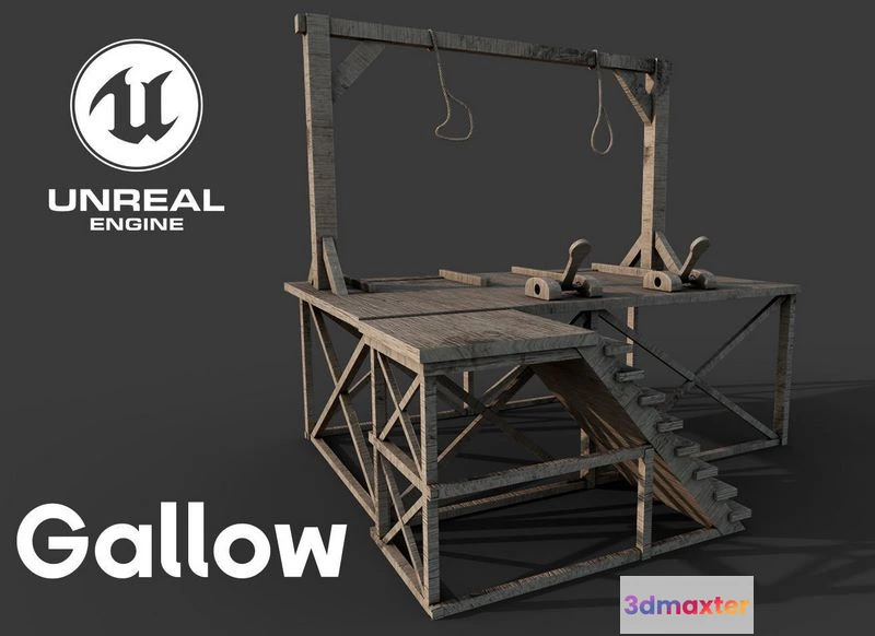 1529168 - PBR Game 3D Models - Gallows wooden platform 3D Max