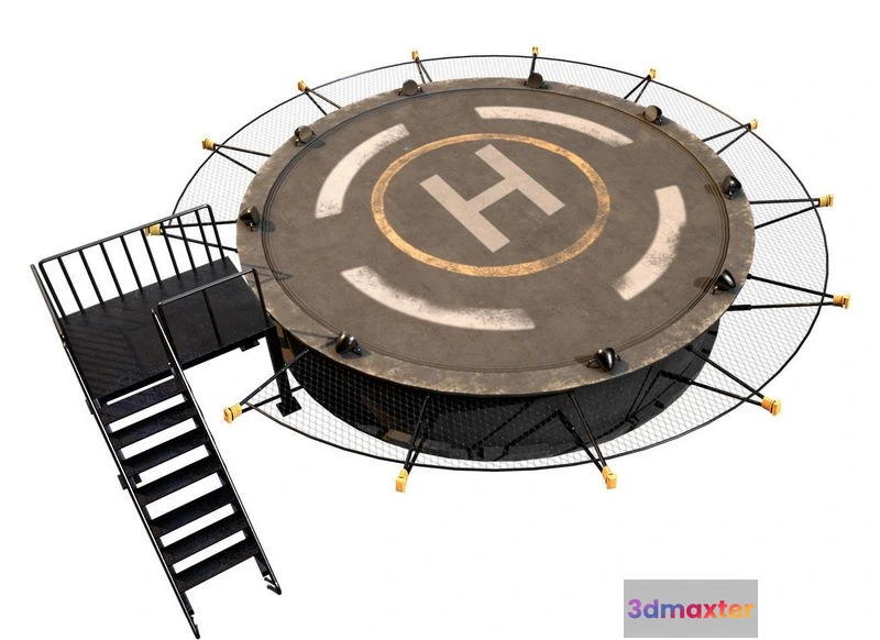 1529196 - PBR Game 3D Models - Helipad Circular Platform 3D Max
