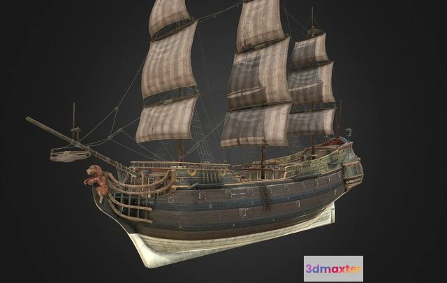 1529282 - PBR Game 3D Models - Large Medieval Ship 3D Max