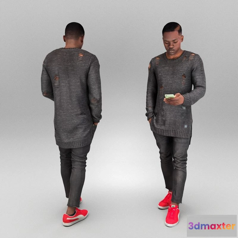 1529338 - PBR Game 3D Models - African man holding phone 431 3D Max