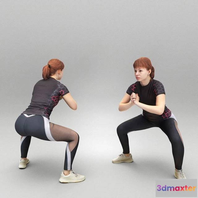 1529384 - PBR Game 3D Models - Beautiful young woman doing squats 441 3D Max