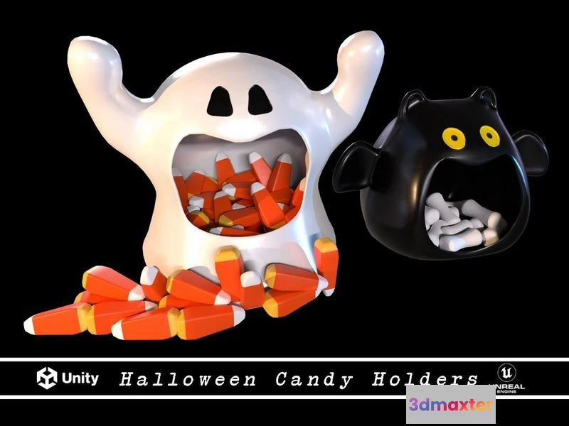 1529460 - PBR Game 3D Models - Ghost and Bat Halloween Candy Holder 3D Max