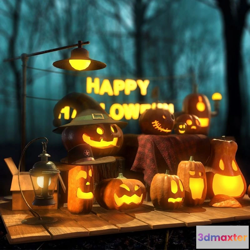 1529490 - PBR Game 3D Models - Happy Halloween Pumpkins Scene 3D Max