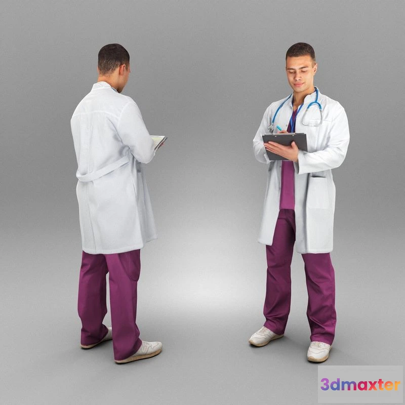 1529558 - PBR Game 3D Models - Male doctor standing with folder 419 3D Max