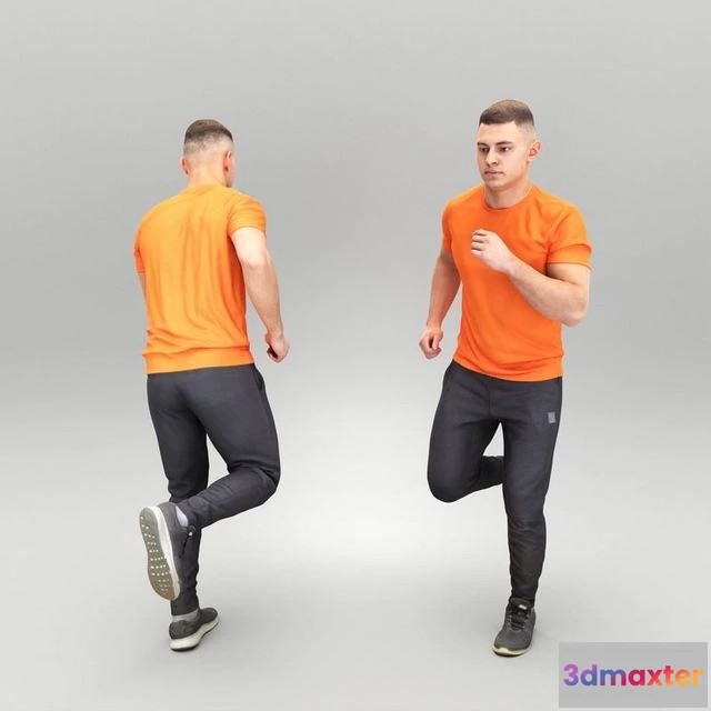 1529578 - PBR Game 3D Models - Man in orange t-shirt running 435 3D Max