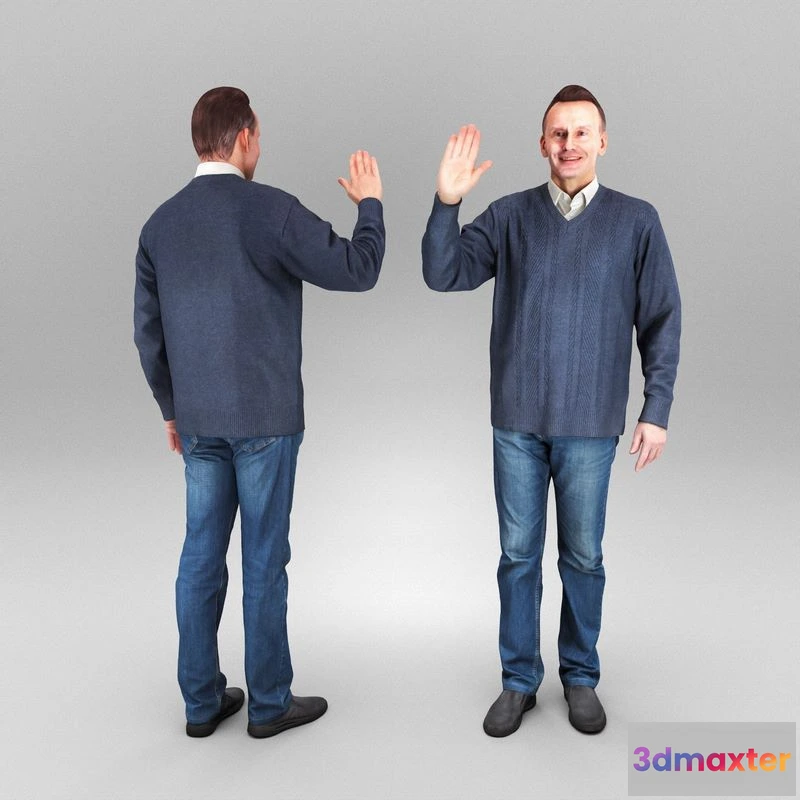 1529582 - PBR Game 3D Models - Man in sweater waving 406 3D Max