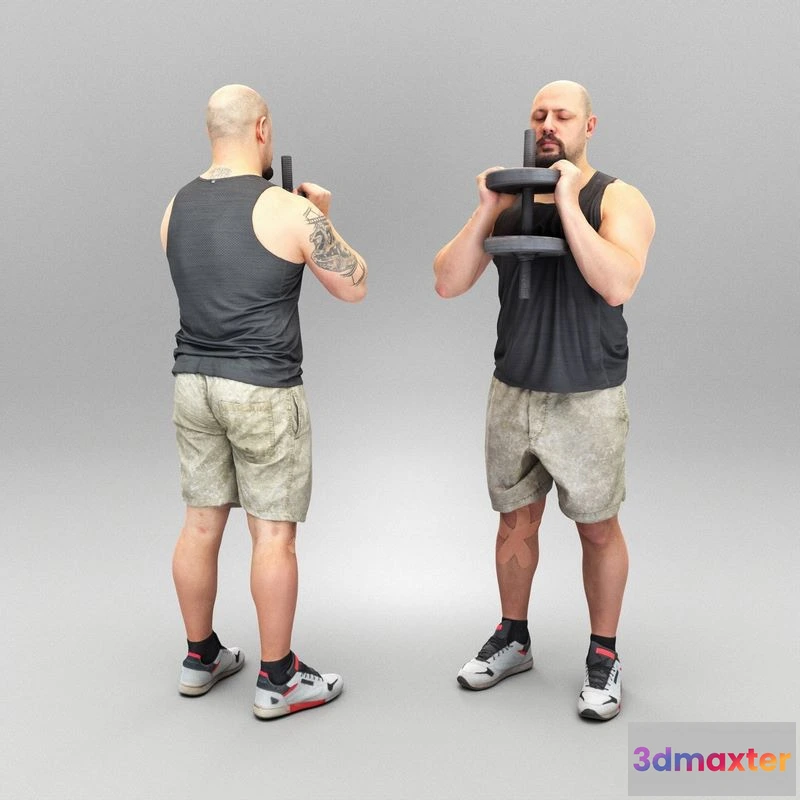 1529586 - PBR Game 3D Models - Man lifting dumbbell 386 3D Max