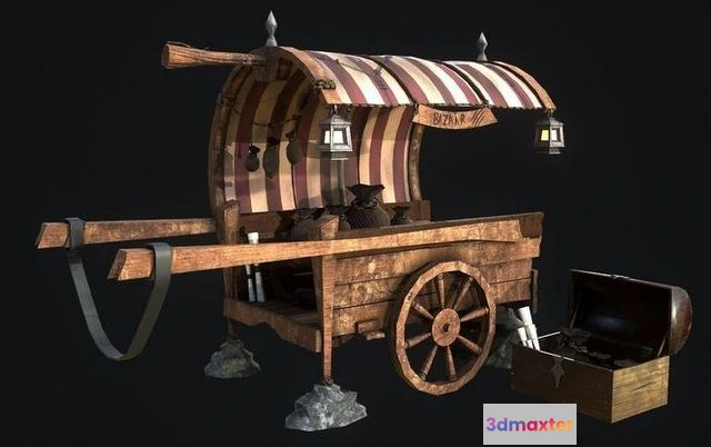 1529654 - PBR Game 3D Models - Medieval Shop cart 3D Max