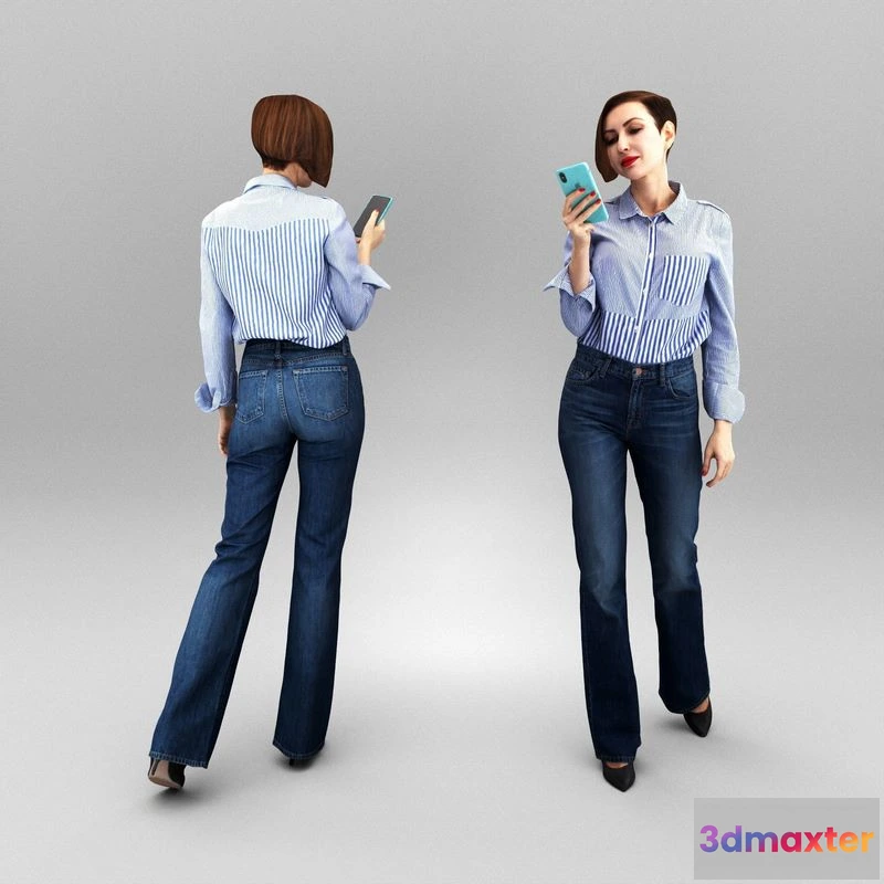 1529986 - PBR Game 3D Models - Pretty woman using phone 354 3D Max