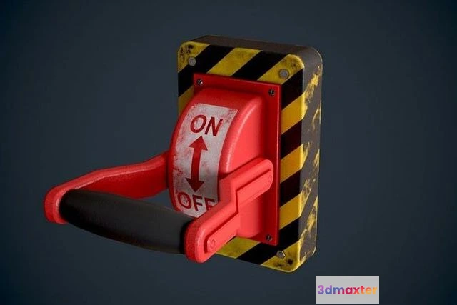 1530110 - PBR Game 3D Models - Sci Fi Red Lever power switch 3D Max