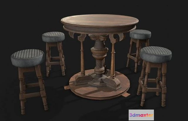 1530222 - PBR Game 3D Models - Set of bar chairs and table 3D Max
