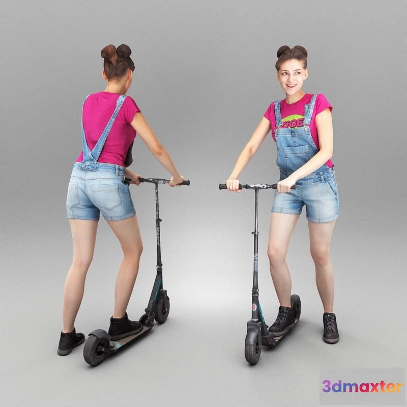 1530256 - PBR Game 3D Models - Smiling young woman with scooter 360 3D Max