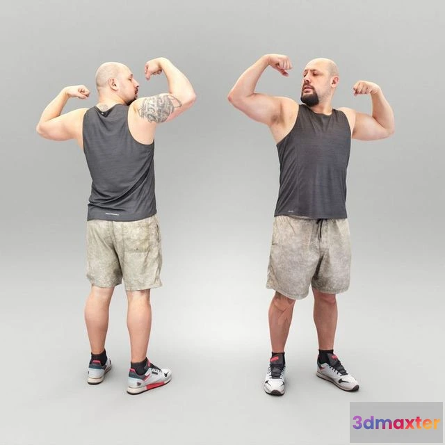 1530282 - PBR Game 3D Models - Sporty man demonstrating muscles 408 3D Max