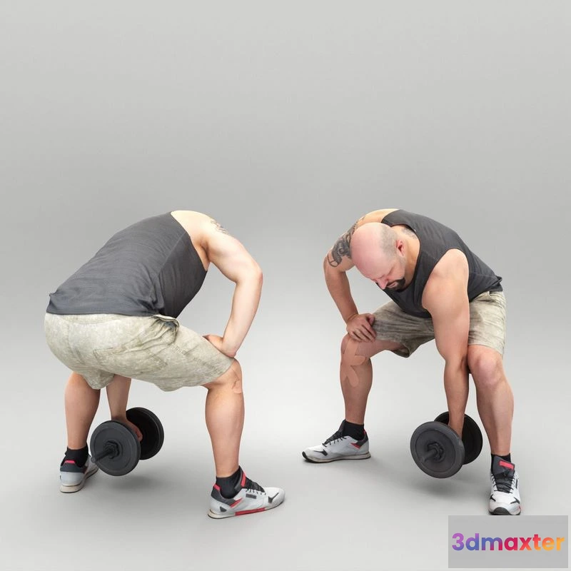 1530288 - PBR Game 3D Models - Sporty man training with dumbbell 413 3D Max