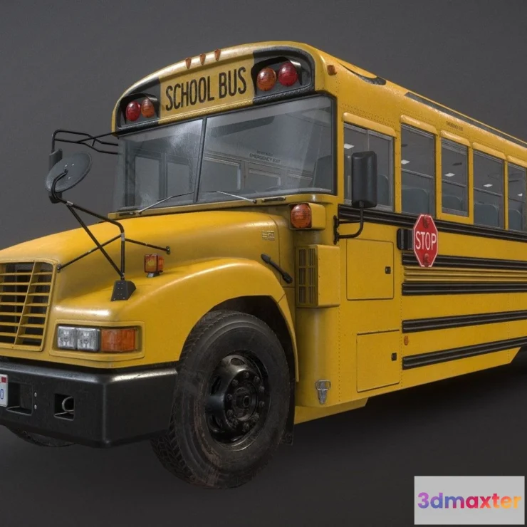 1530416 - PBR Game 3D Models - School Bus Low Poly 3D Max
