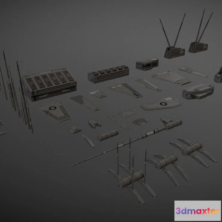 1530532 - PBR Game 3D Models - Scifi Spaceship Addon Spikes Fins 3D Max