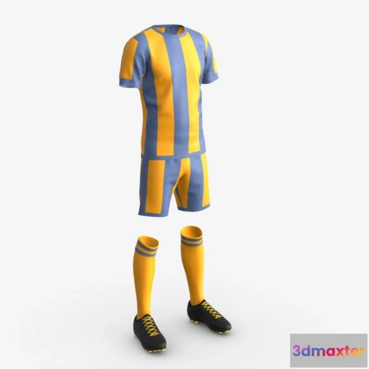 1530754 - PBR Game 3D Models - Soccer Uniform With Boots Yellow Stripes 3D Max