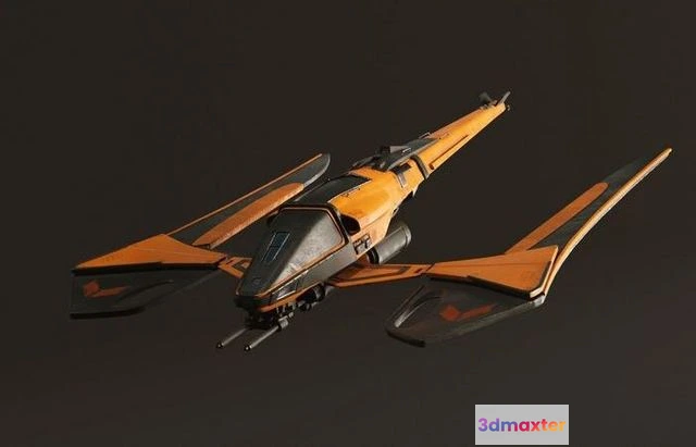 1530794 - PBR Game 3D Models - Spaceship orange and flying 3D Max