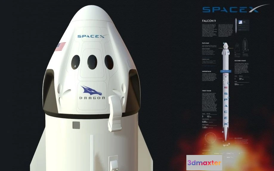 1530804 - PBR Game 3D Models - Spacex Falcon 9 3D Max