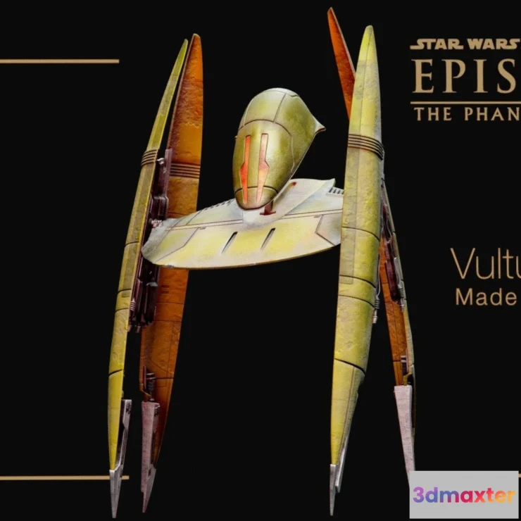 1530938 - PBR Game 3D Models - Star Wars Droid Fighter High Poly Rigged 3D Max