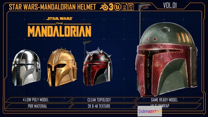 1531092 - PBR Game 3D Models - Star-Wars Mandalorian Helemt 3D Max