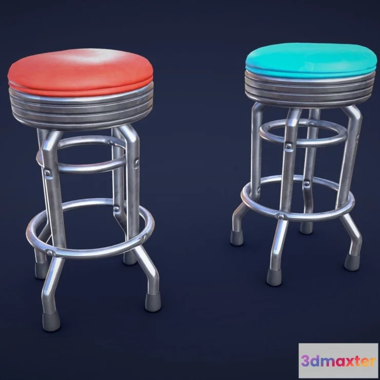 1531162 - PBR Game 3D Models - Stylized Diner Bar Stool Low Poly 3D Max