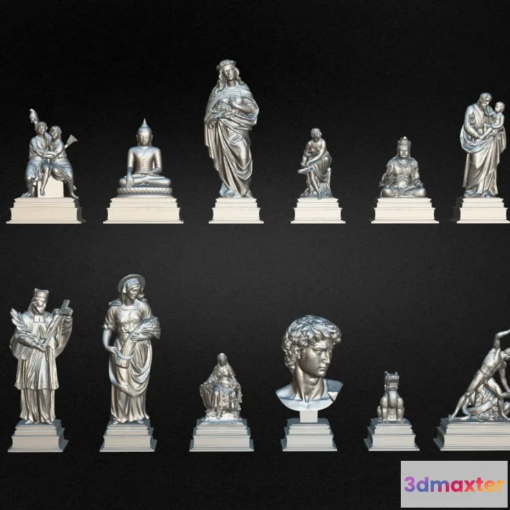 1531192 - PBR Game 3D Models - 20 Statues Kitbash Vol 05 3D Max