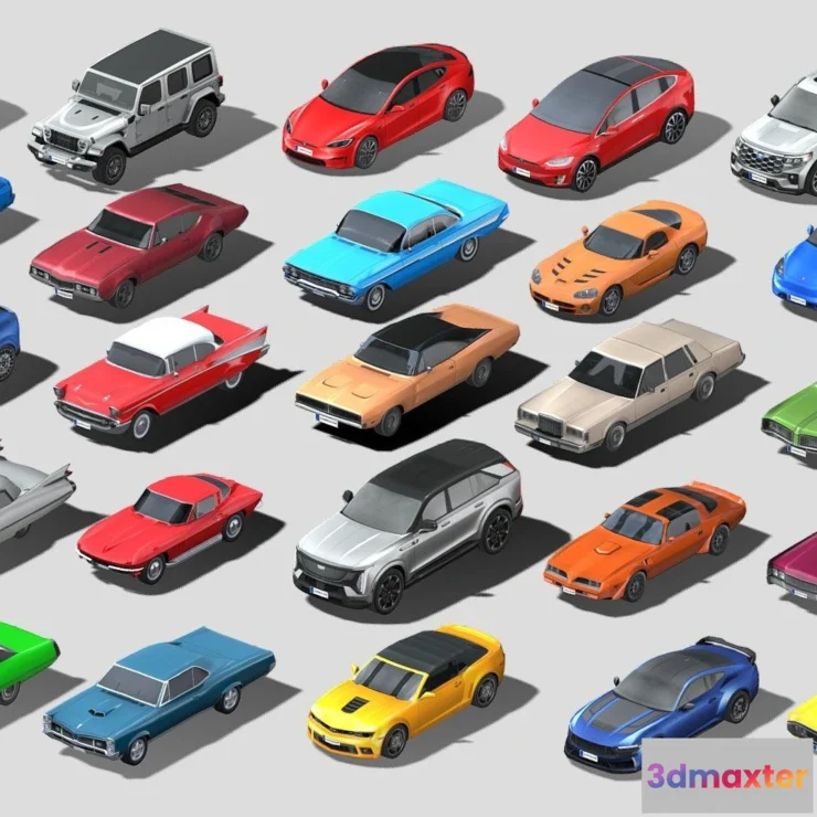 1531194 - PBR Game 3D Models - 25 Low Poly Car Models American Muscle 3D Max