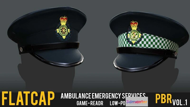 1531254 - PBR Game 3D Models - Ambulance Emergency Services flat cap formal uniform 3D Max