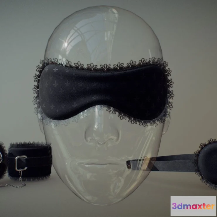 1531364 - PBR Game 3D Models - Black Fabric Blindfold Cuffs Set 3D Max