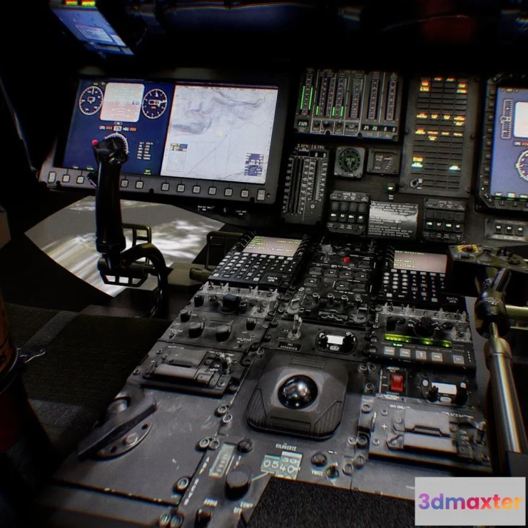 1531368 - PBR Game 3D Models - Black Hawk Uh 60 Cockpit 3D Max