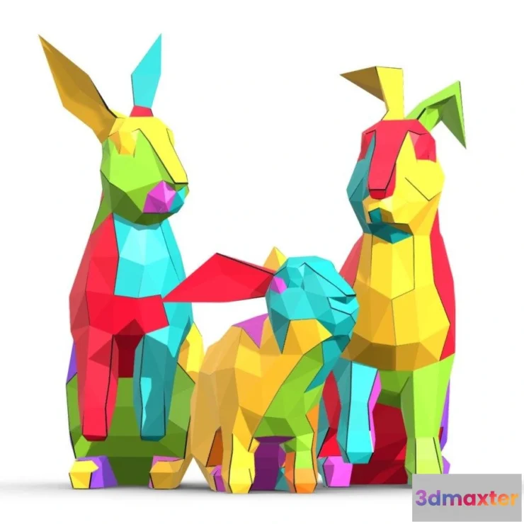 1531422 - PBR Game 3D Models - Bunnies Foldables Papercraft Pattern 3D Max