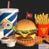 1531426 - PBR Game 3D Models - Burger Combo B28 3D Max