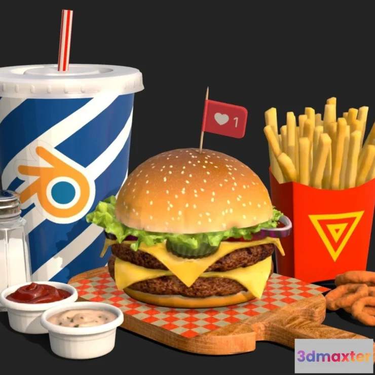 1531426 - PBR Game 3D Models - Burger Combo B28 3D Max