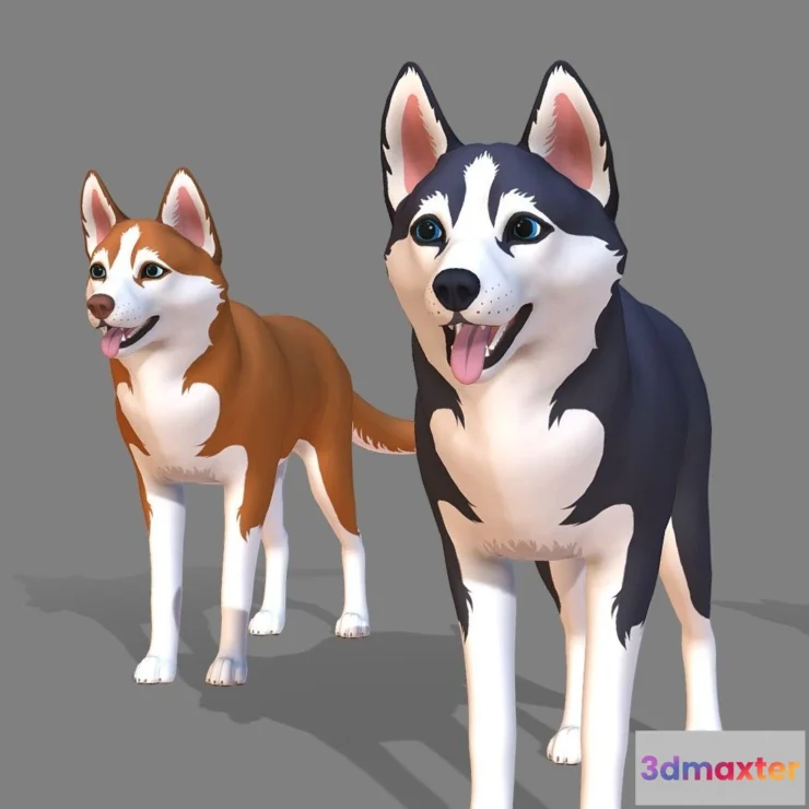 1531462 - PBR Game 3D Models - Cartoon Dog Husky V2 3D Max